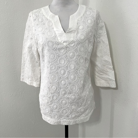 Charter Club Tops - Charter Club Women’s Bohemian Eyelet Embroidered 100% Cotton V-Neck Tunic EUC